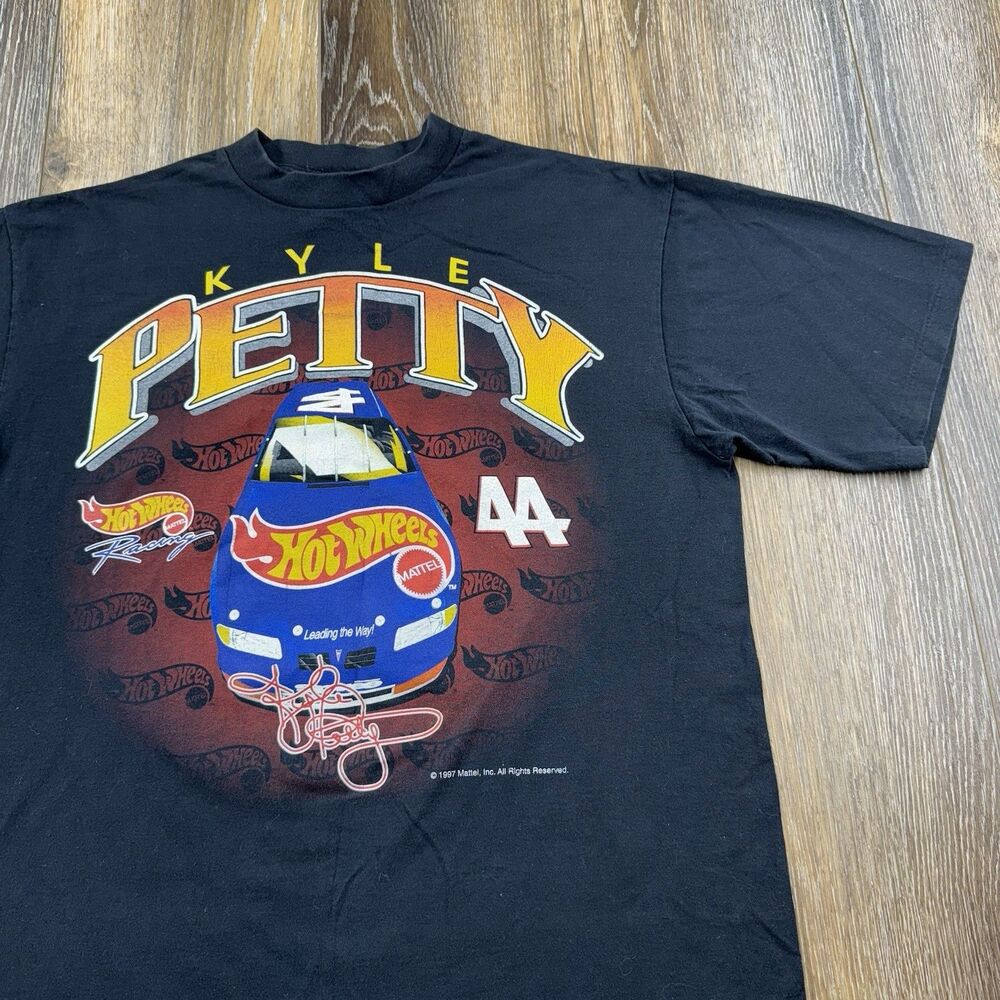 Vintage Kyle Petty Shirt Mens L Black Hot Wheels Racing Nascar 1997 Mattel Tee